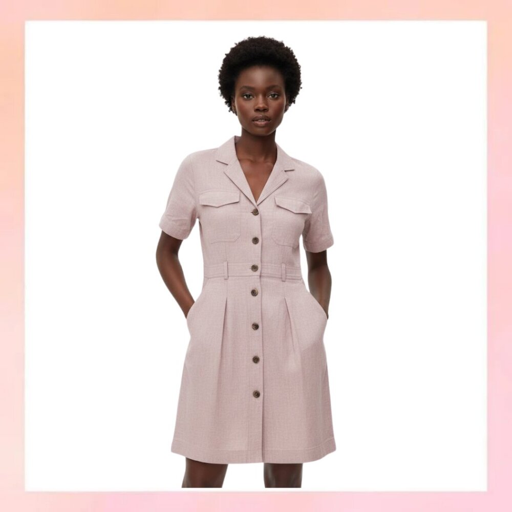Banana Republic Pink Linen Blend Utility Shirt Dress Size 0